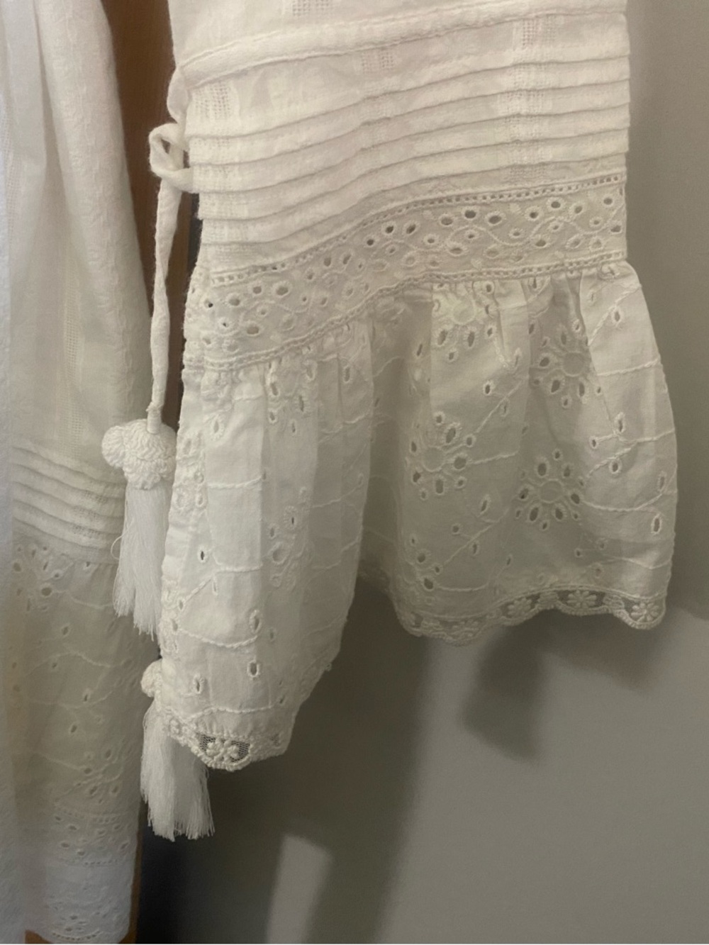 Spell x Free People Whimsy Garden Lace White Eyelet Tie-Waist Mini Dress - Picture 11 of 12